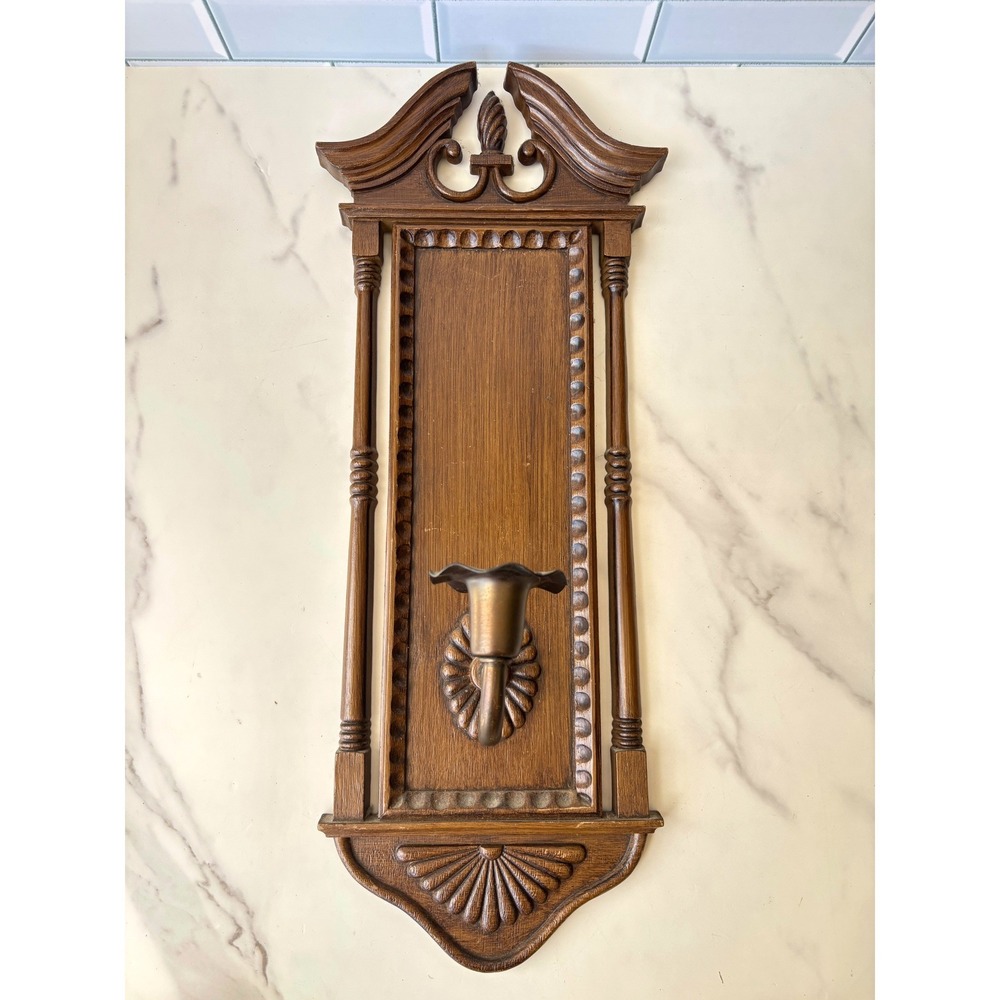 Vintage Burwood Products 1972 Faux Wood Wall Sconce Candle Holder
